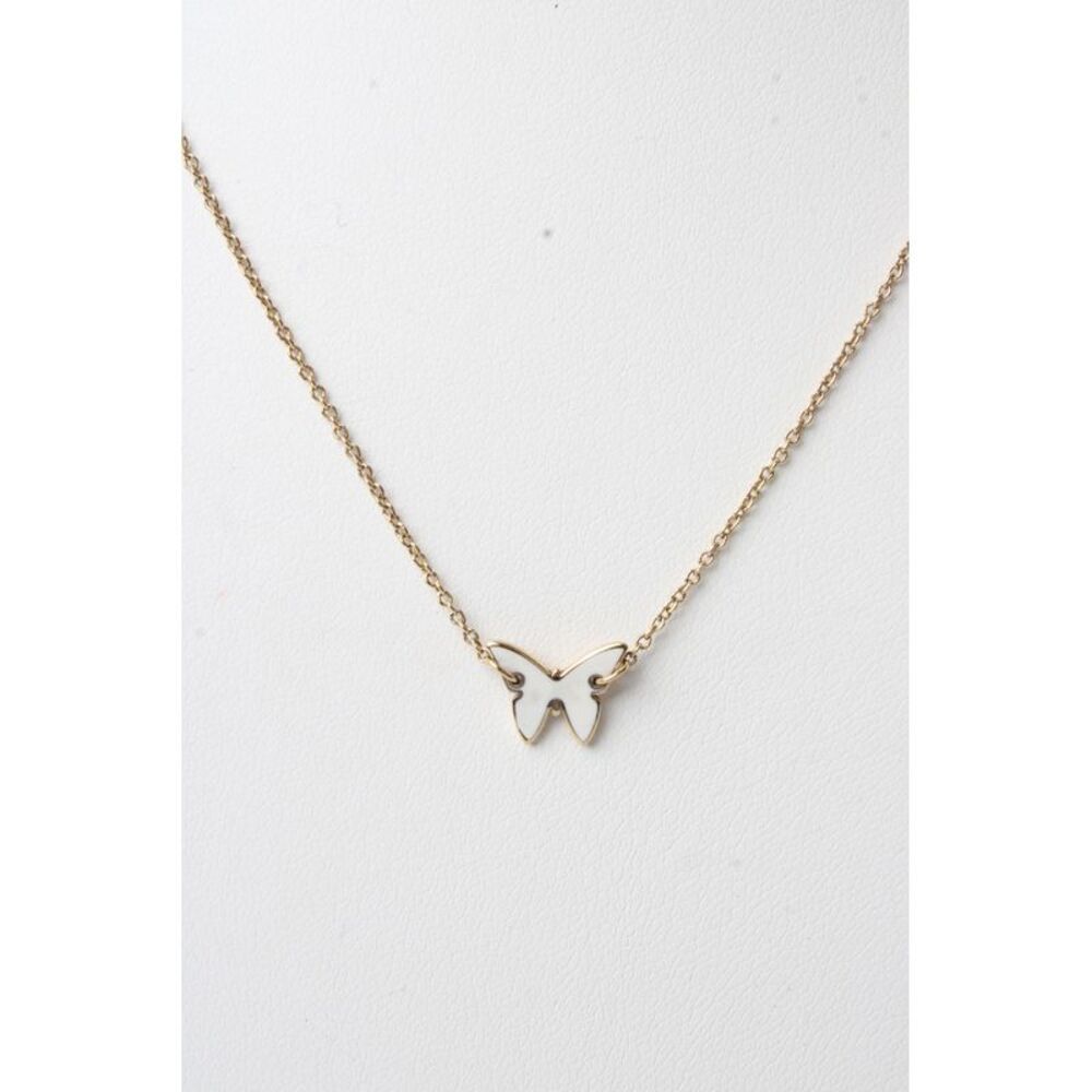 Jennifer Zeuner Womens Gold Plated 925 White Enamel Butterfly Necklace 16" 1.6g